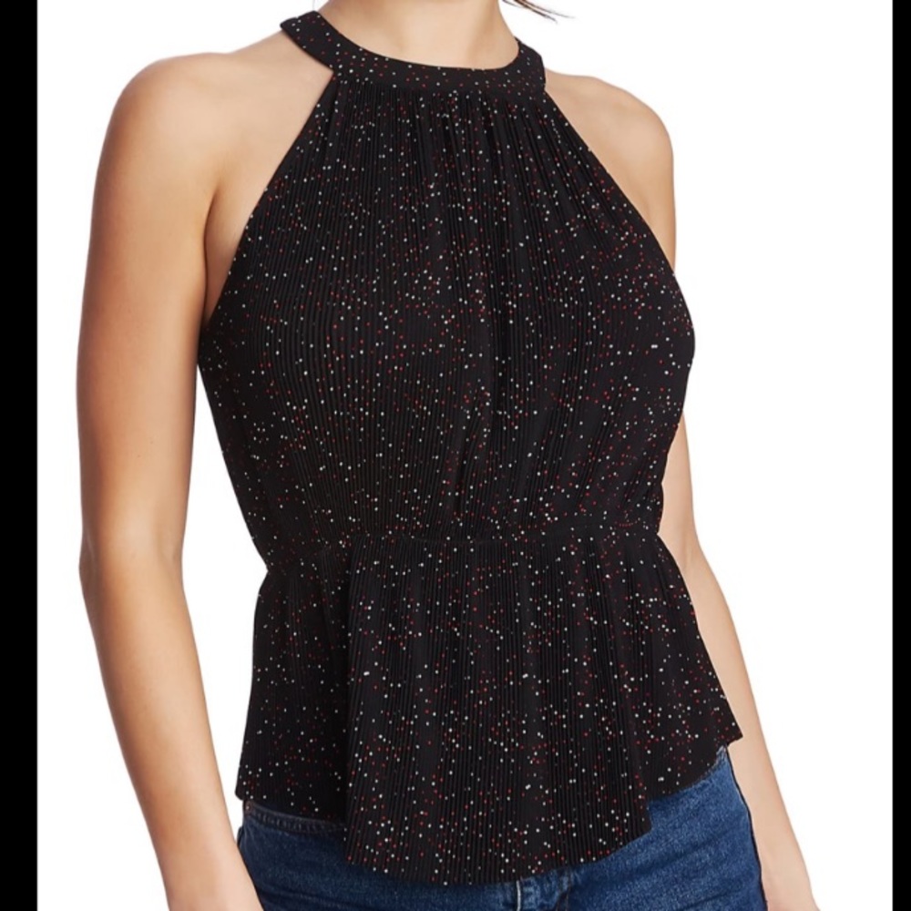 1.State Black and Red Polka Dot Print Pleated Tank size XS